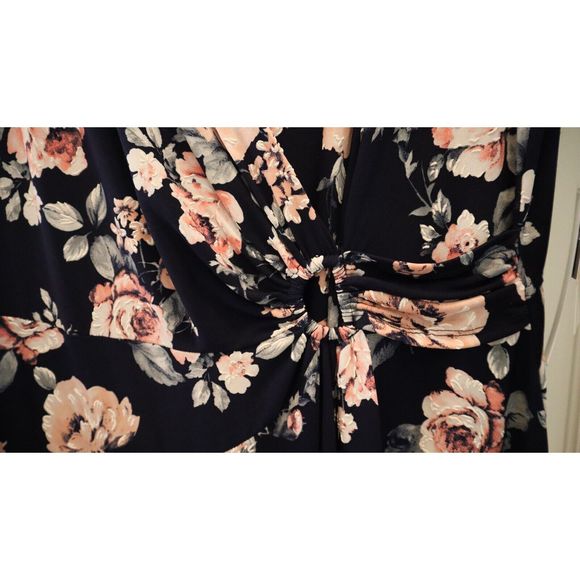 Signature x Robbie Bee Women's Plus Sz 2XL Navy Floral Print Midi Wrap Dress - Picture 4 of 12